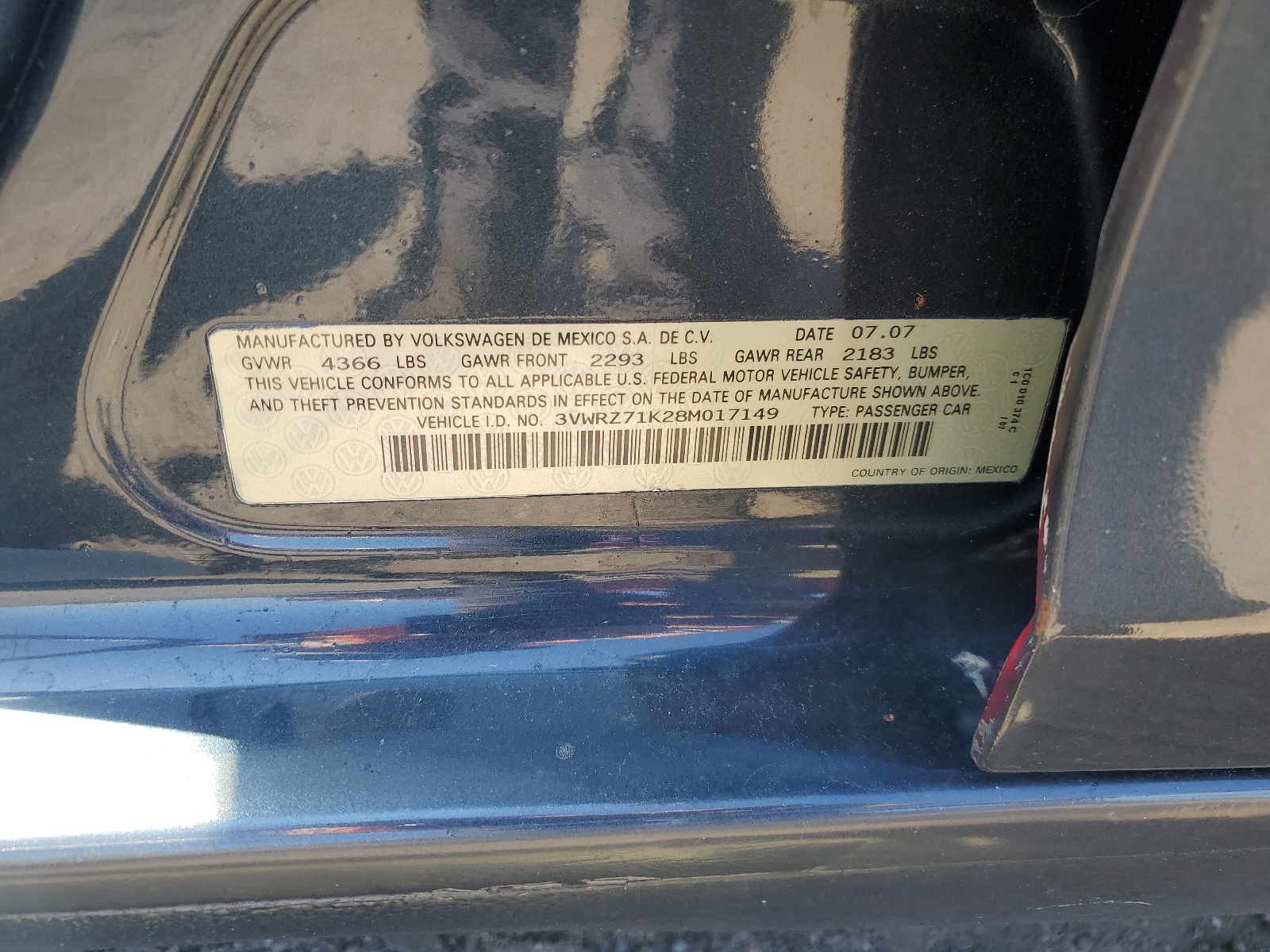 3VWRZ71K28M017149 2008 Volkswagen Jetta Se