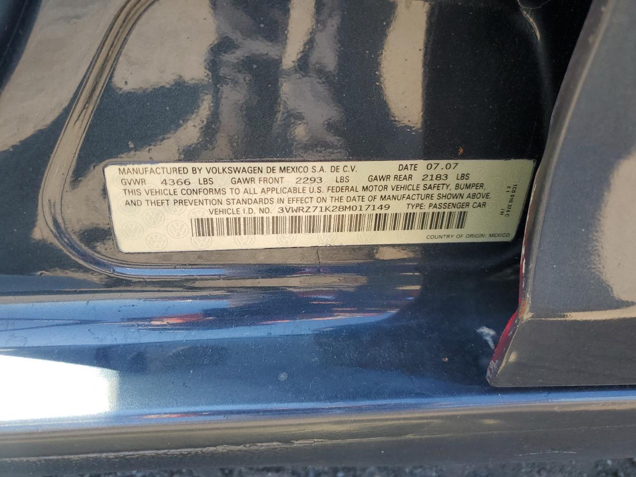 2008 Volkswagen Jetta Se VIN: 3VWRZ71K28M017149 Lot: 61446574