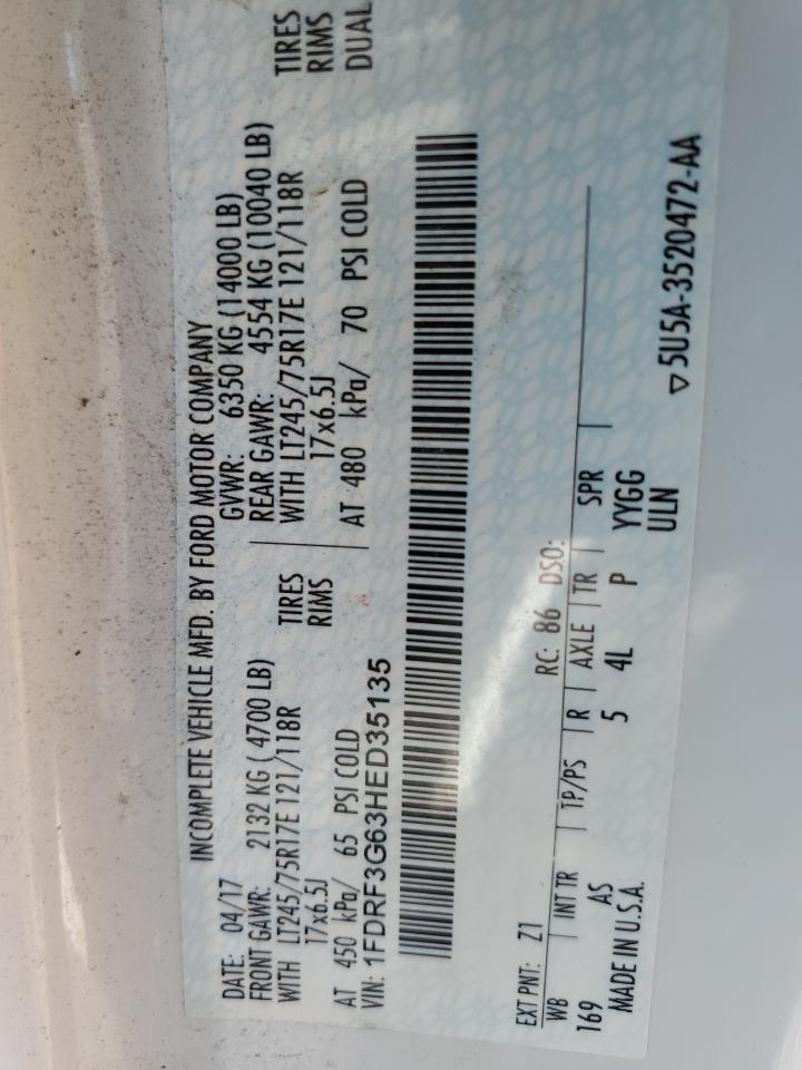 2017 Ford F350 Super Duty VIN: 1FDRF3G63HED35135 Lot: 66046294