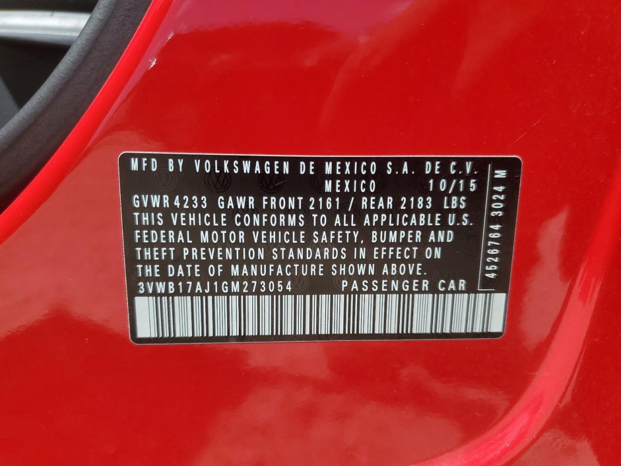 2016 Volkswagen Jetta Sport VIN: 3VWB17AJ1GM273054 Lot: 61319024