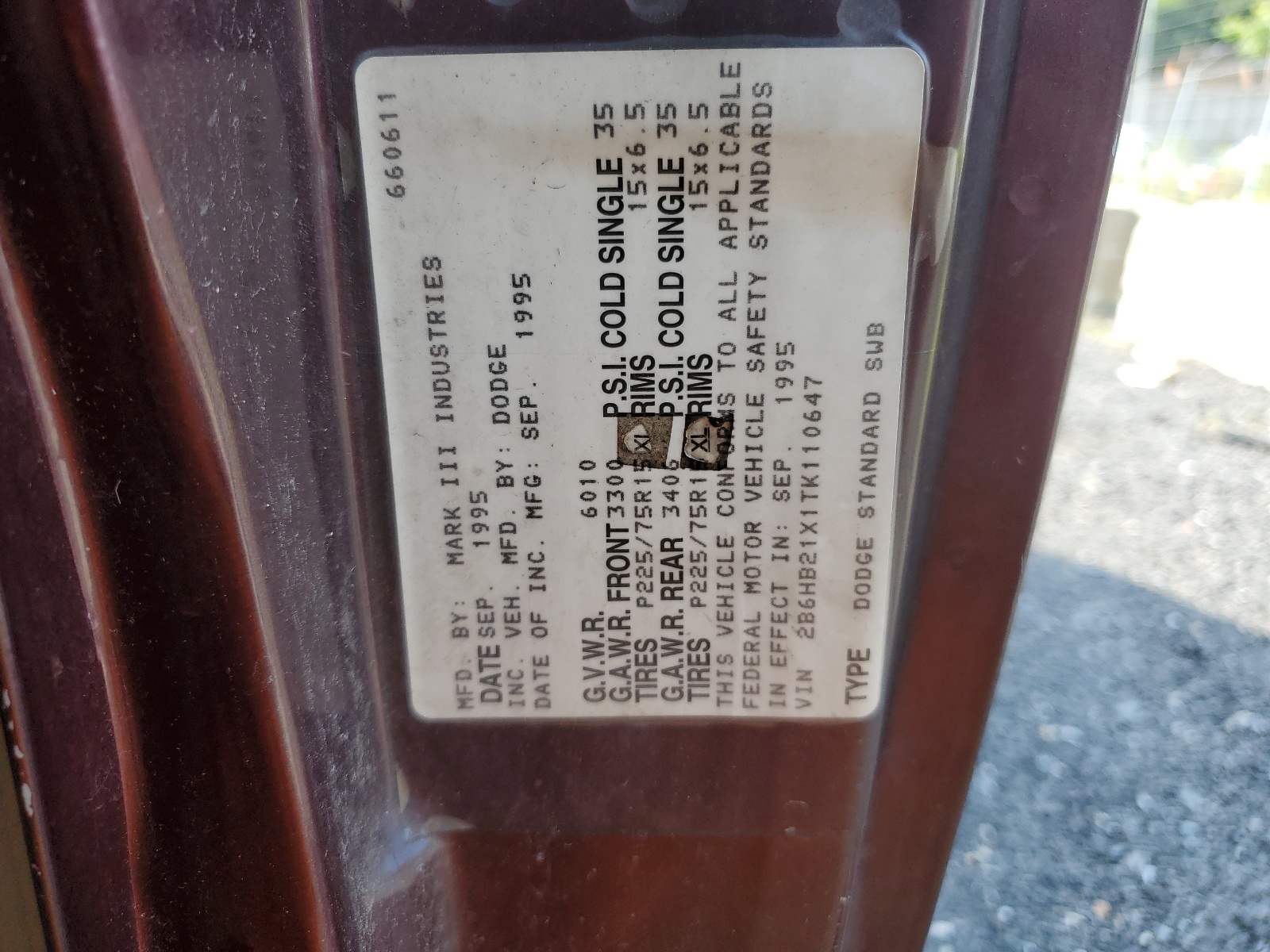 2B6HB21X1TK110647 1996 Dodge Ram Van B2500