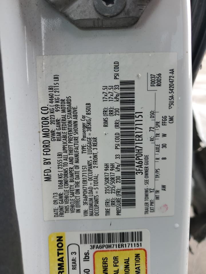 2014 Ford Fusion Se VIN: 3FA6P0H71ER171151 Lot: 62047484