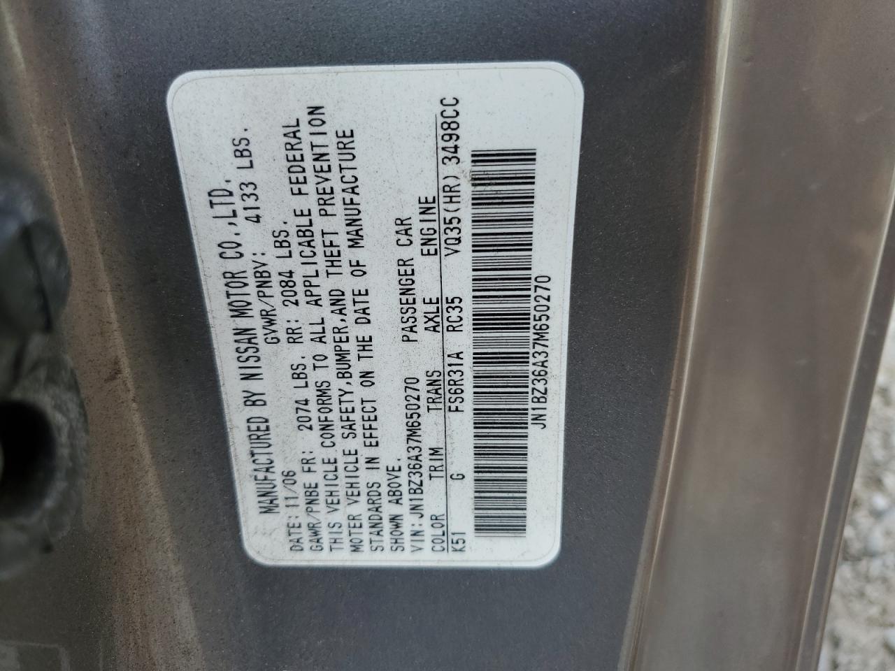 2007 Nissan 350Z Roadster VIN: JN1BZ36A37M650270 Lot: 62621964