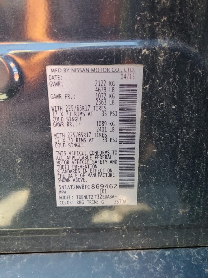 2015 Nissan Rogue S VIN: 5N1AT2MV8FC869462 Lot: 61667484