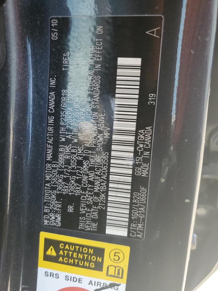 2010 Lexus Rx 350 VIN: 2T2BK1BA7AC063565 Lot: 63674524