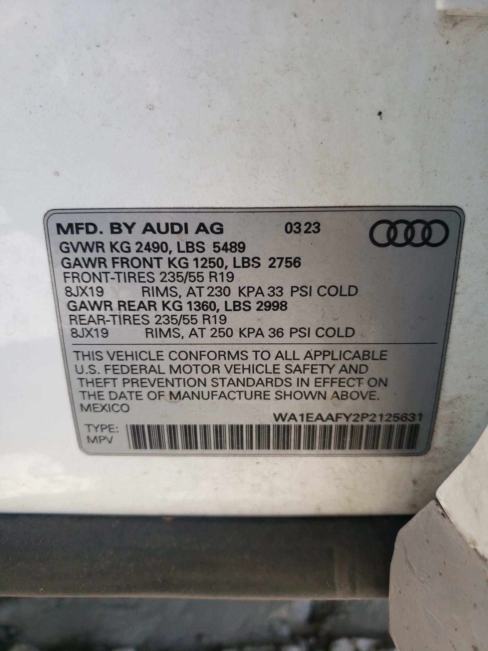 WA1EAAFY2P2125631 2023 Audi Q5 Premium Plus 45