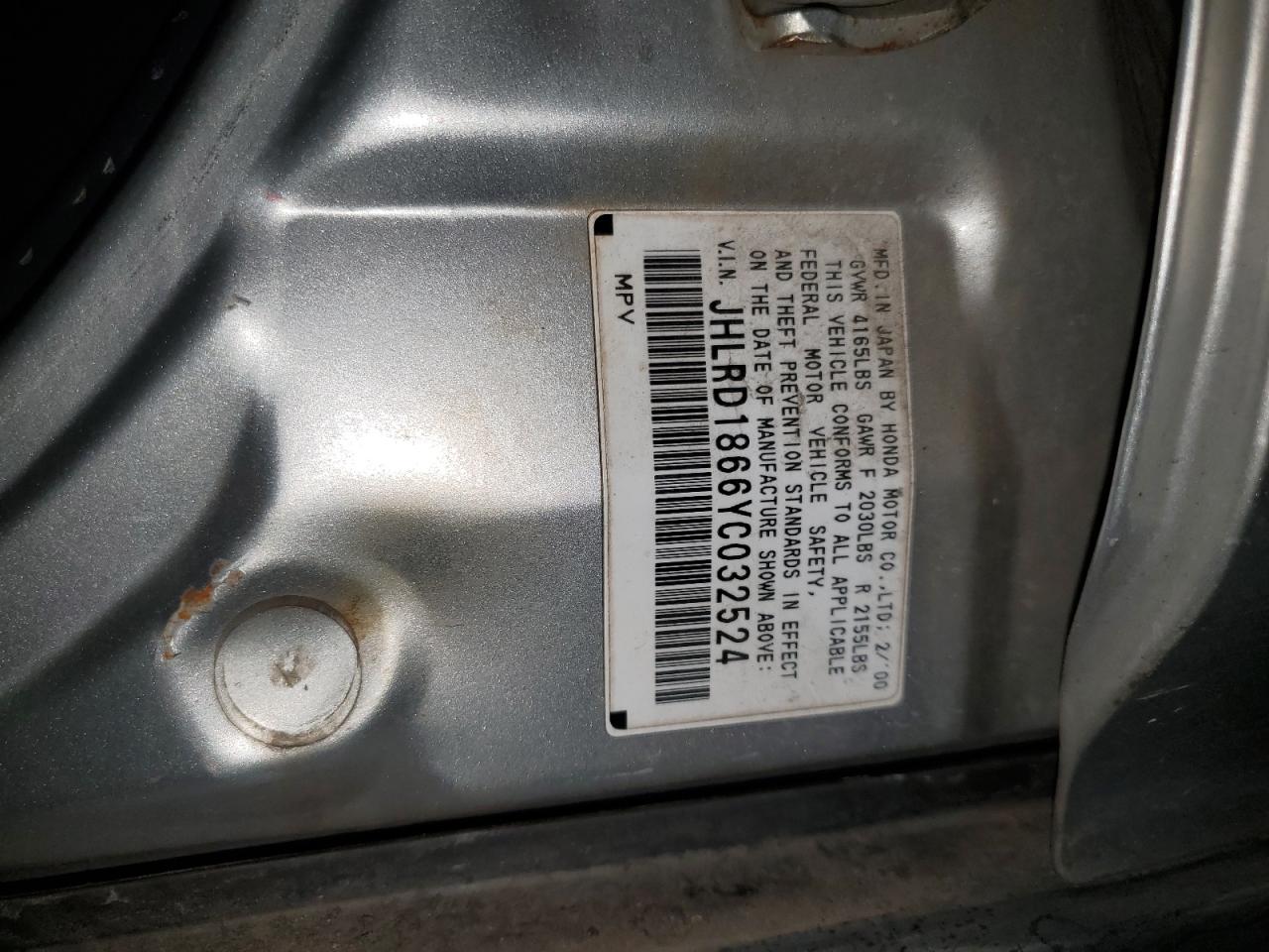 2000 Honda Cr-V Ex VIN: JHLRD1866YC032524 Lot: 62529334