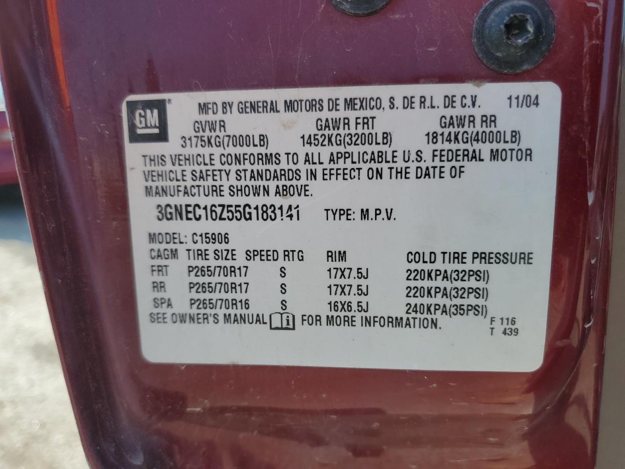 3GNEC16Z55G183141 2005 Chevrolet Suburban C1500