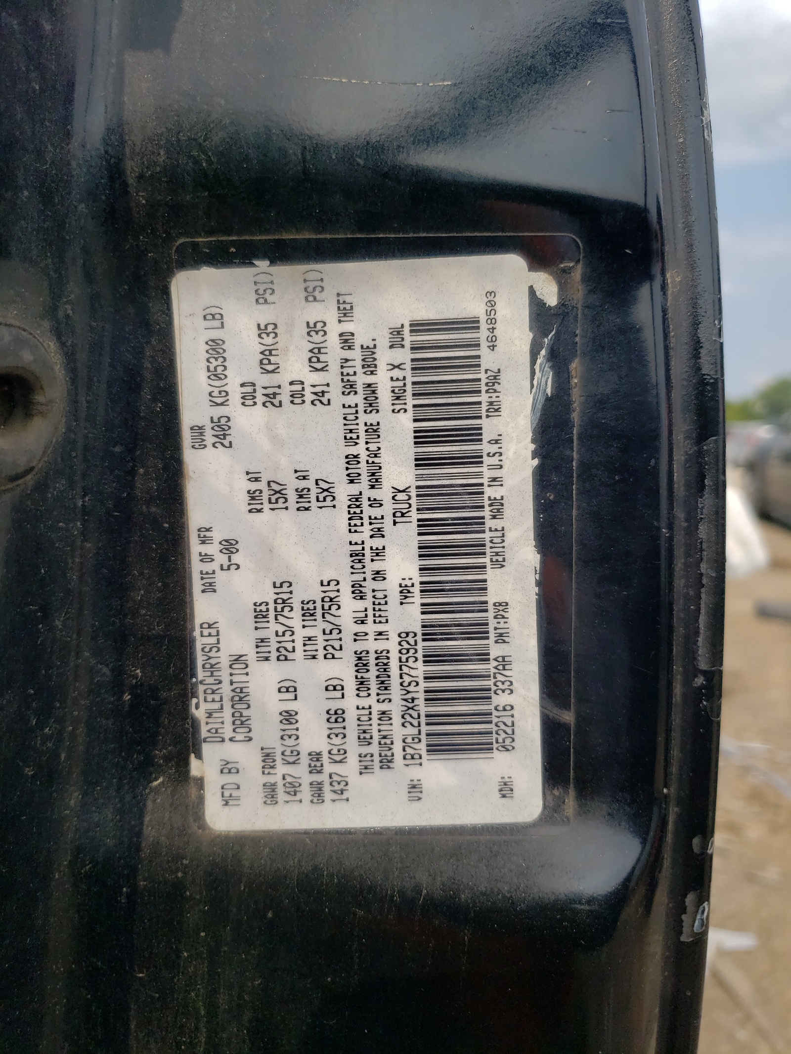 1B7GL22X4YS775929 2000 Dodge Dakota