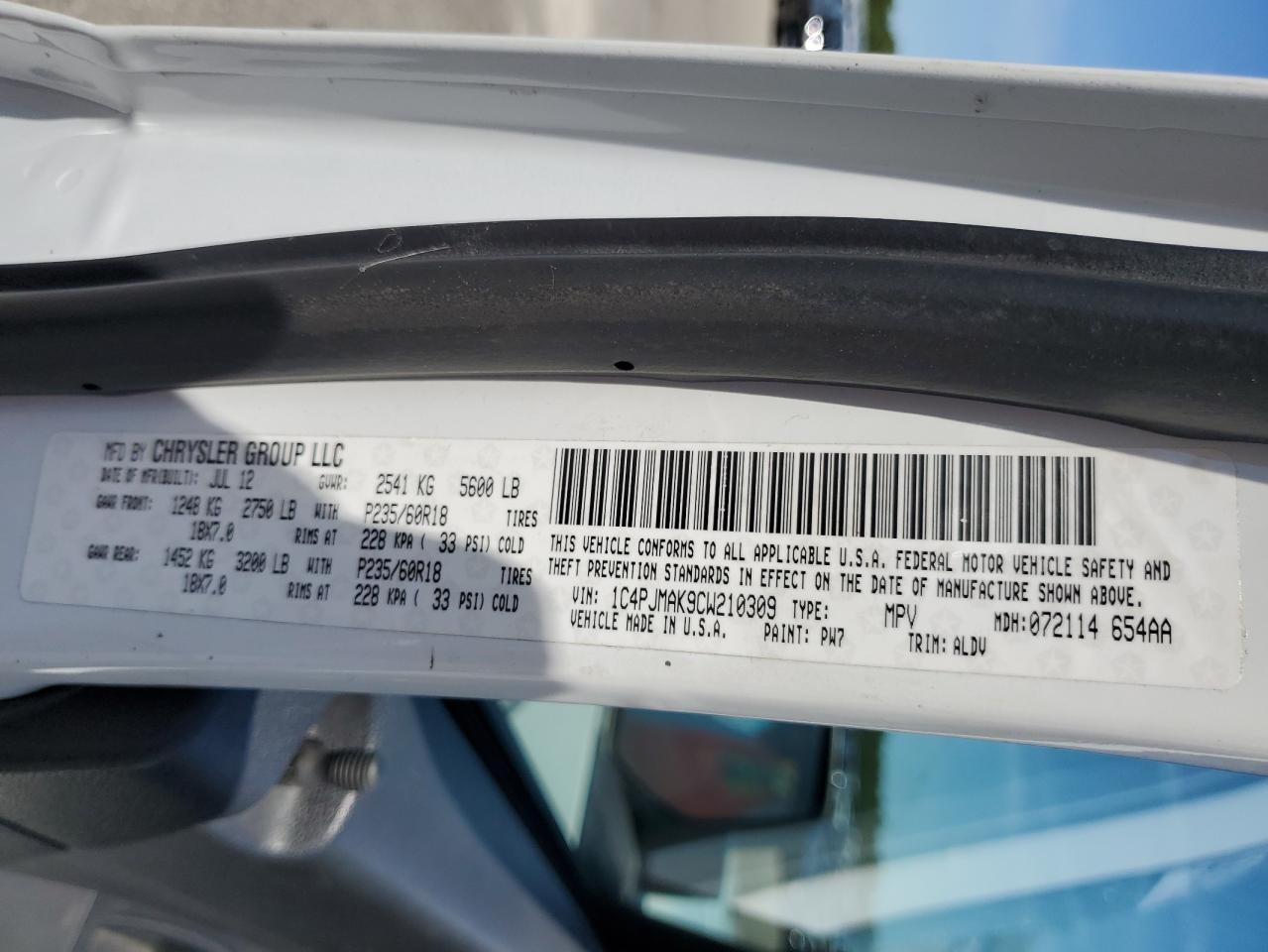 1C4PJMAK9CW210309 2012 Jeep Liberty Sport