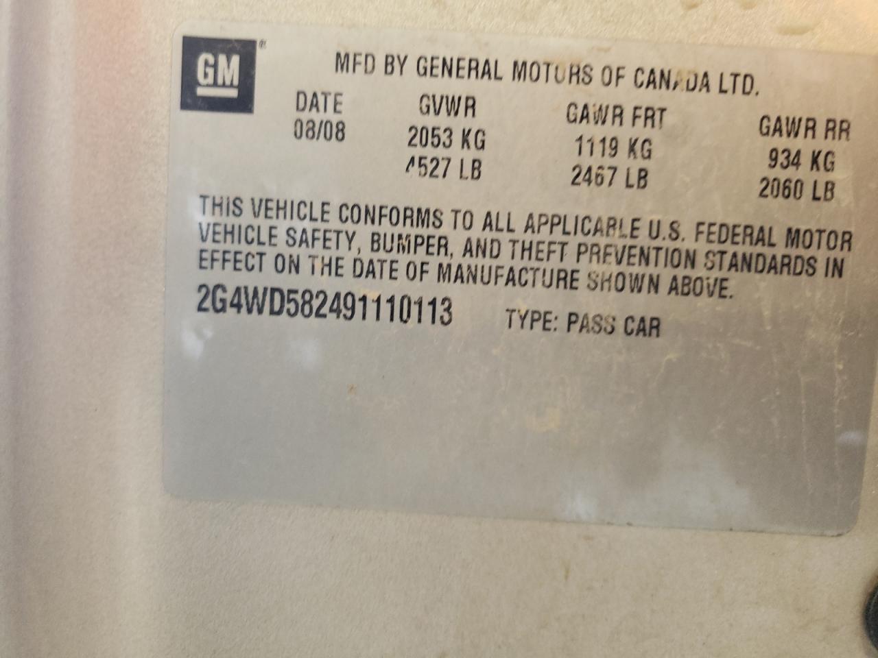 2009 Buick Lacrosse Cxl VIN: 2G4WD582491110113 Lot: 64270194