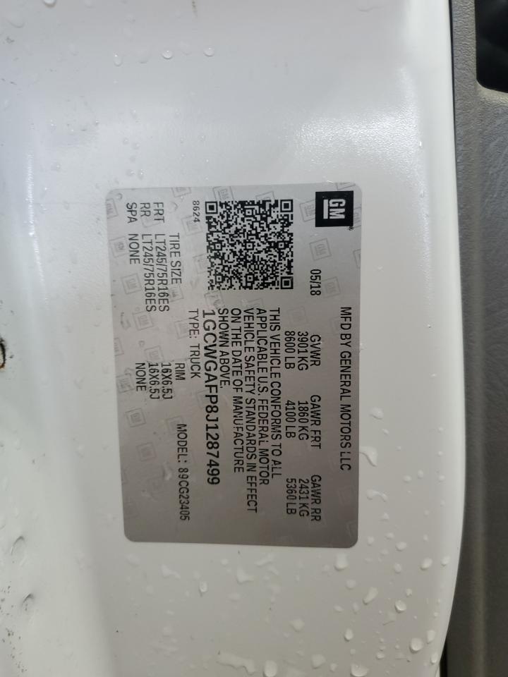 2018 Chevrolet Express G2500 VIN: 1GCWGAFP8J1287499 Lot: 63058584