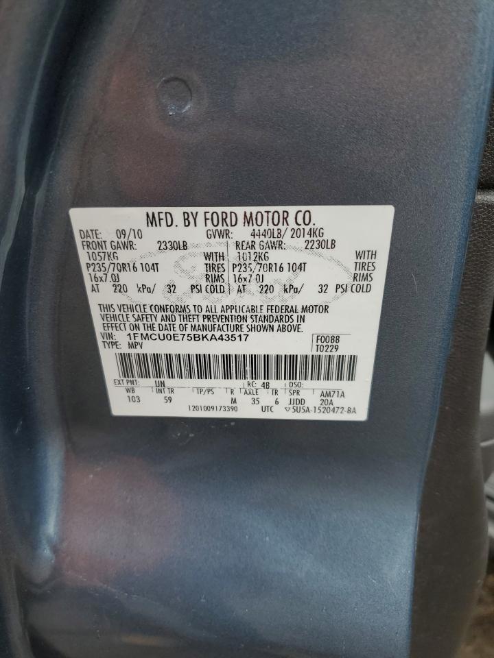 2011 Ford Escape Limited VIN: 1FMCU0E75BKA43517 Lot: 62542474