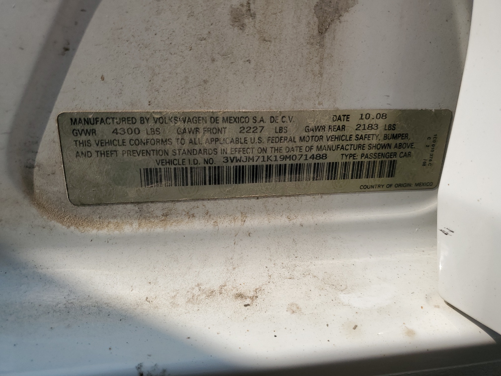 3VWJM71K19M071488 2009 Volkswagen Jetta S