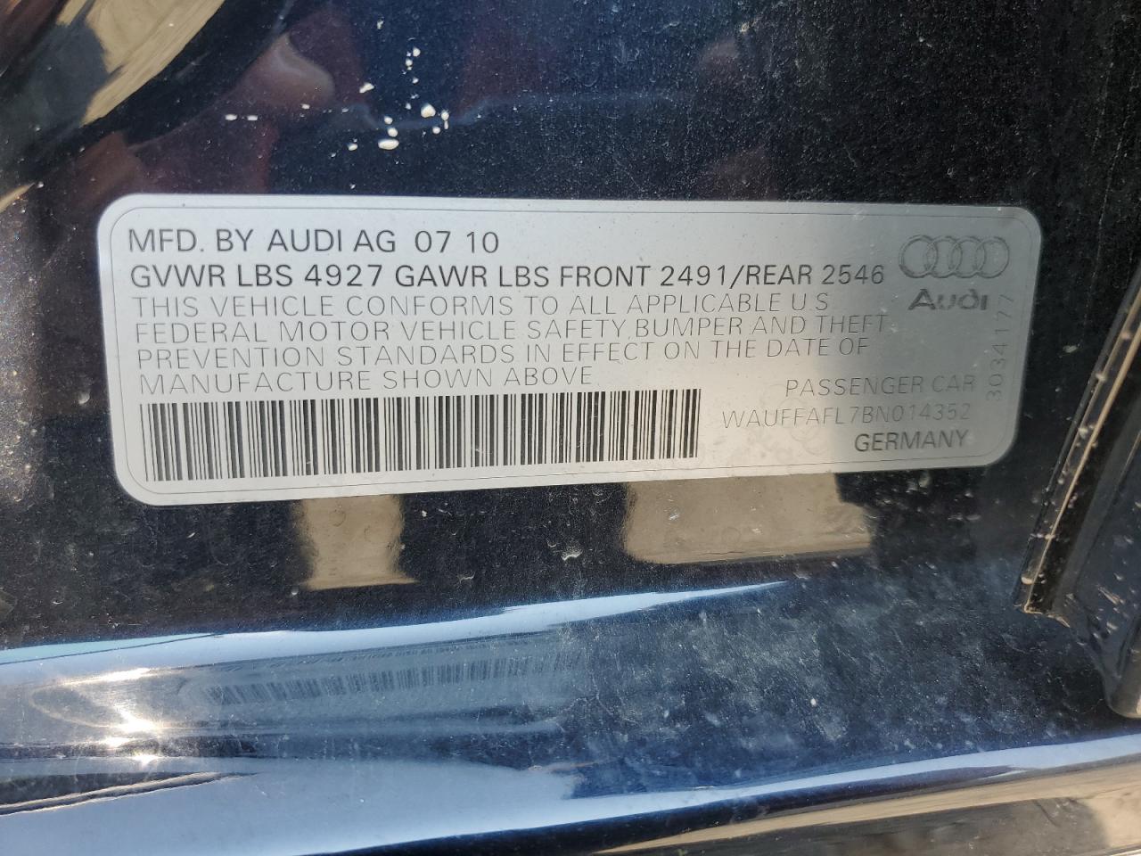 2011 Audi A4 Premium Plus VIN: WAUFFAFL7BN014352 Lot: 62651704