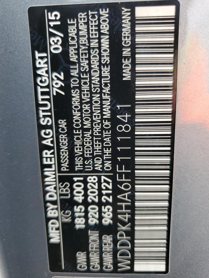 2015 Mercedes-Benz Slk 250 VIN: WDDPK4HA6FF111841 Lot: 65430484