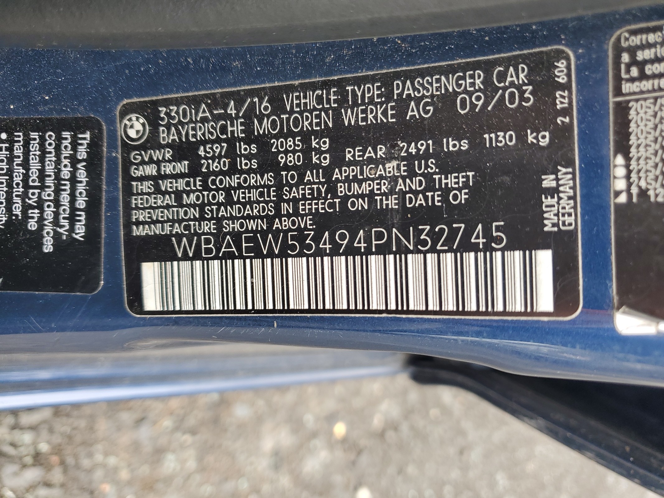 WBAEW53494PN32745 2004 BMW 330 Xi