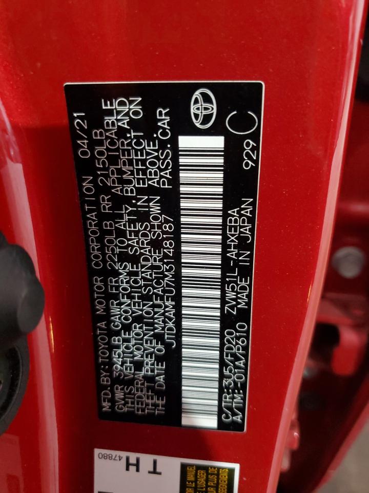 2021 Toyota Prius Special Edition VIN: JTDKAMFU7M3148187 Lot: 64820564