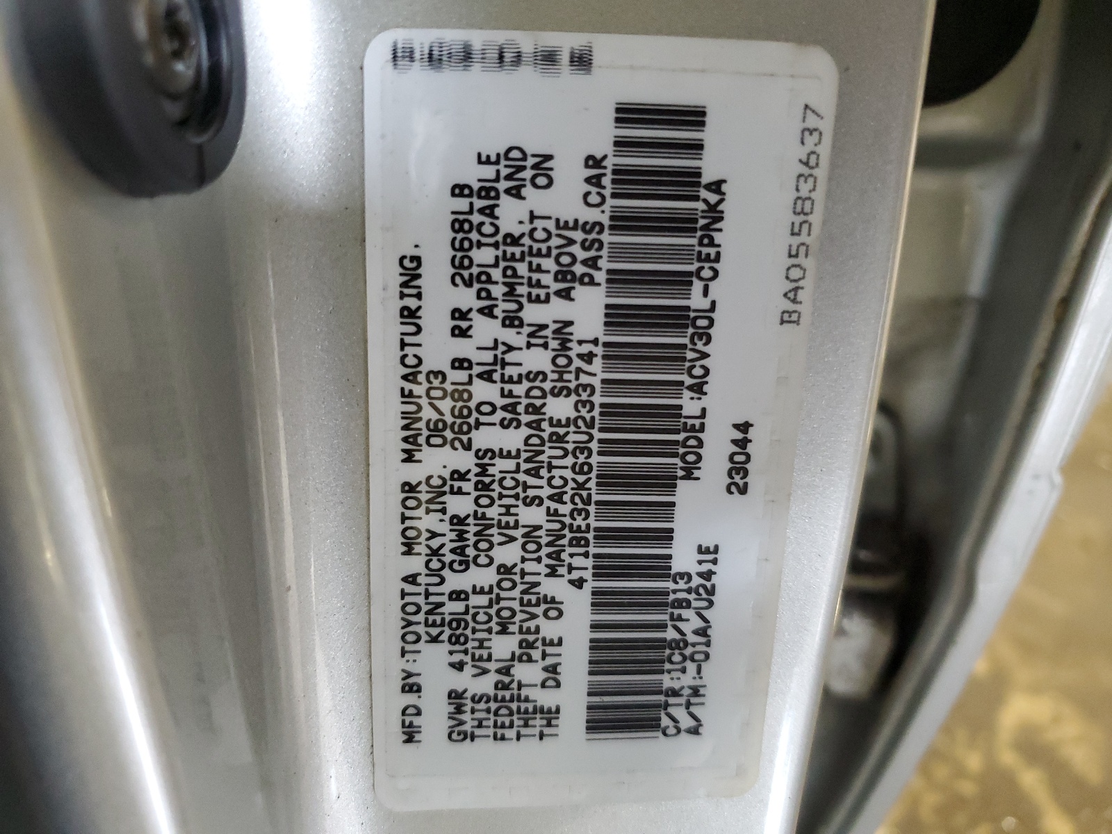 4T1BE32K63U233741 2003 Toyota Camry Le