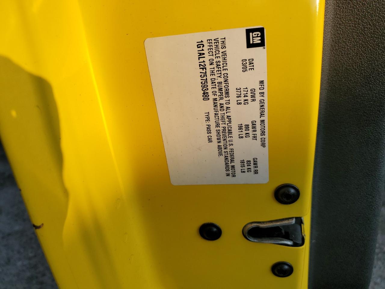 2005 Chevrolet Cobalt Ls VIN: 1G1AL12F757593480 Lot: 62657144