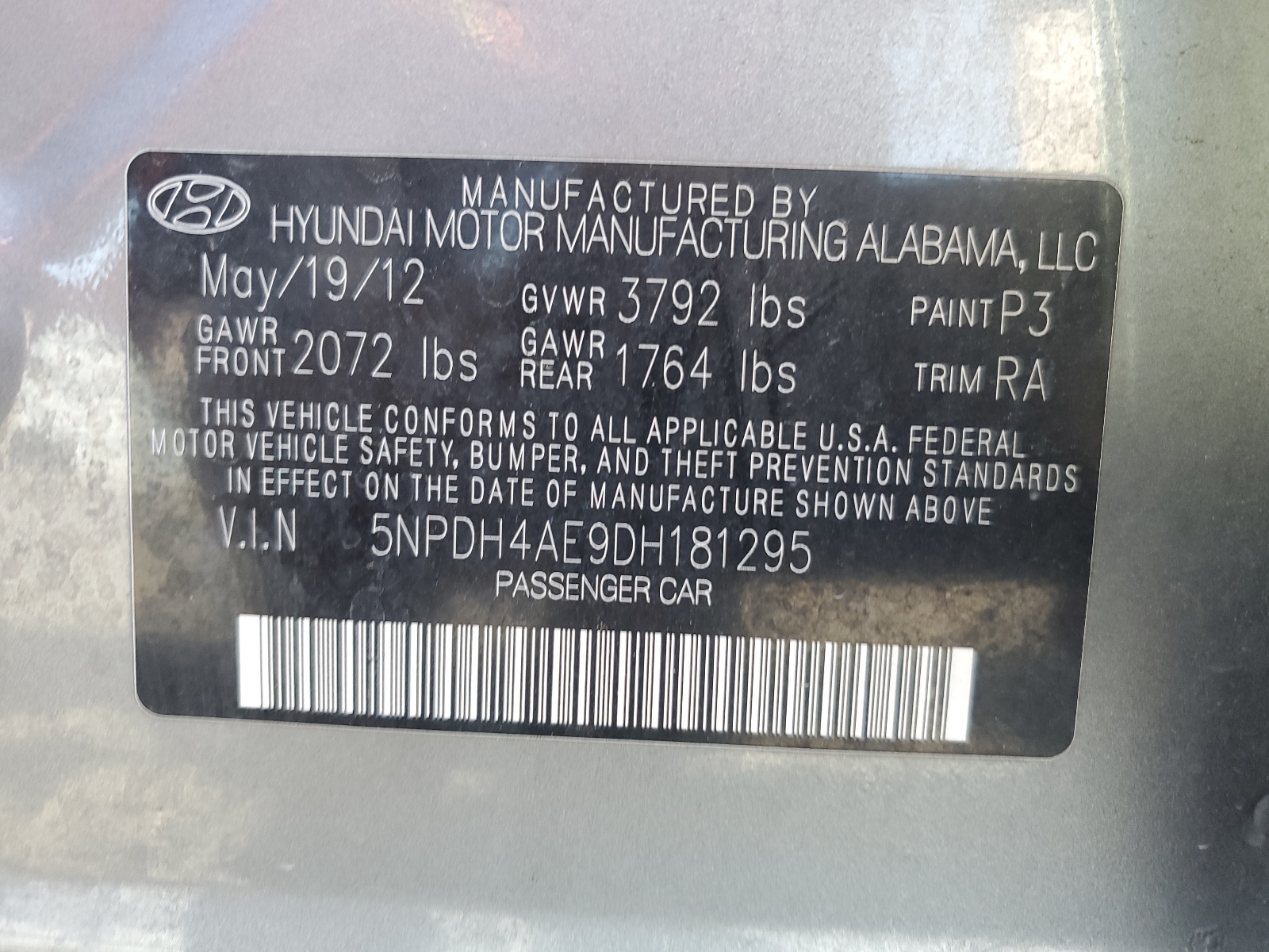 5NPDH4AE9DH181295 2013 Hyundai Elantra Gls