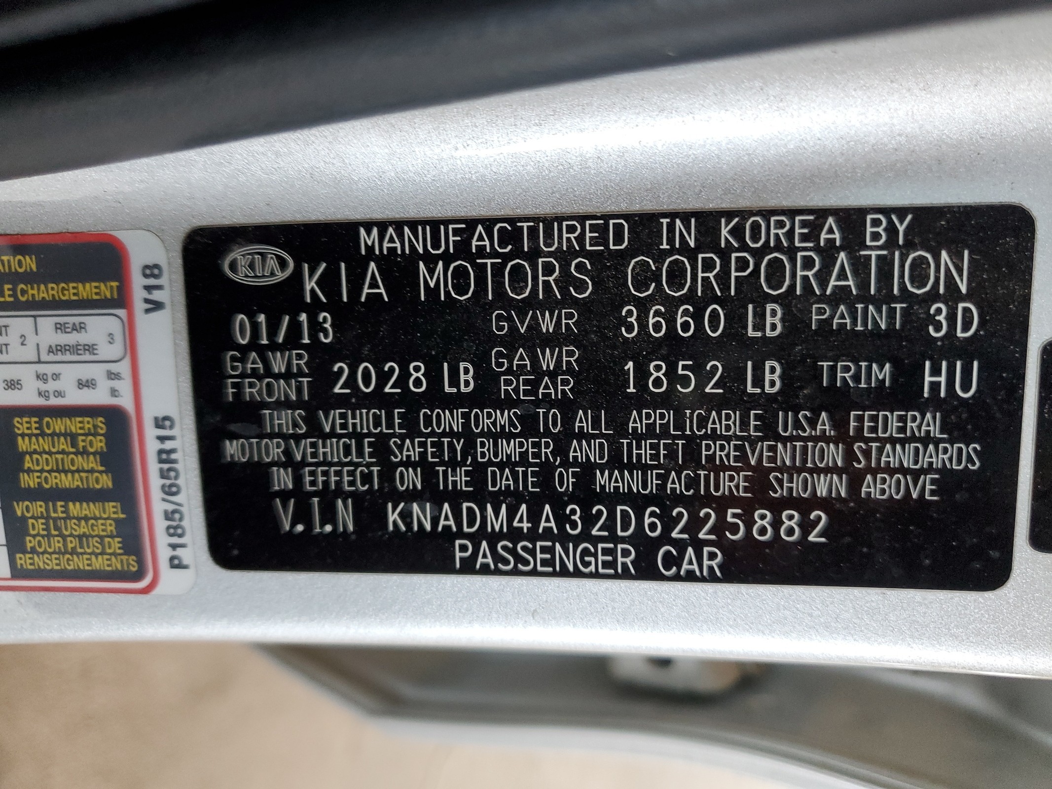 KNADM4A32D6225882 2013 Kia Rio Lx