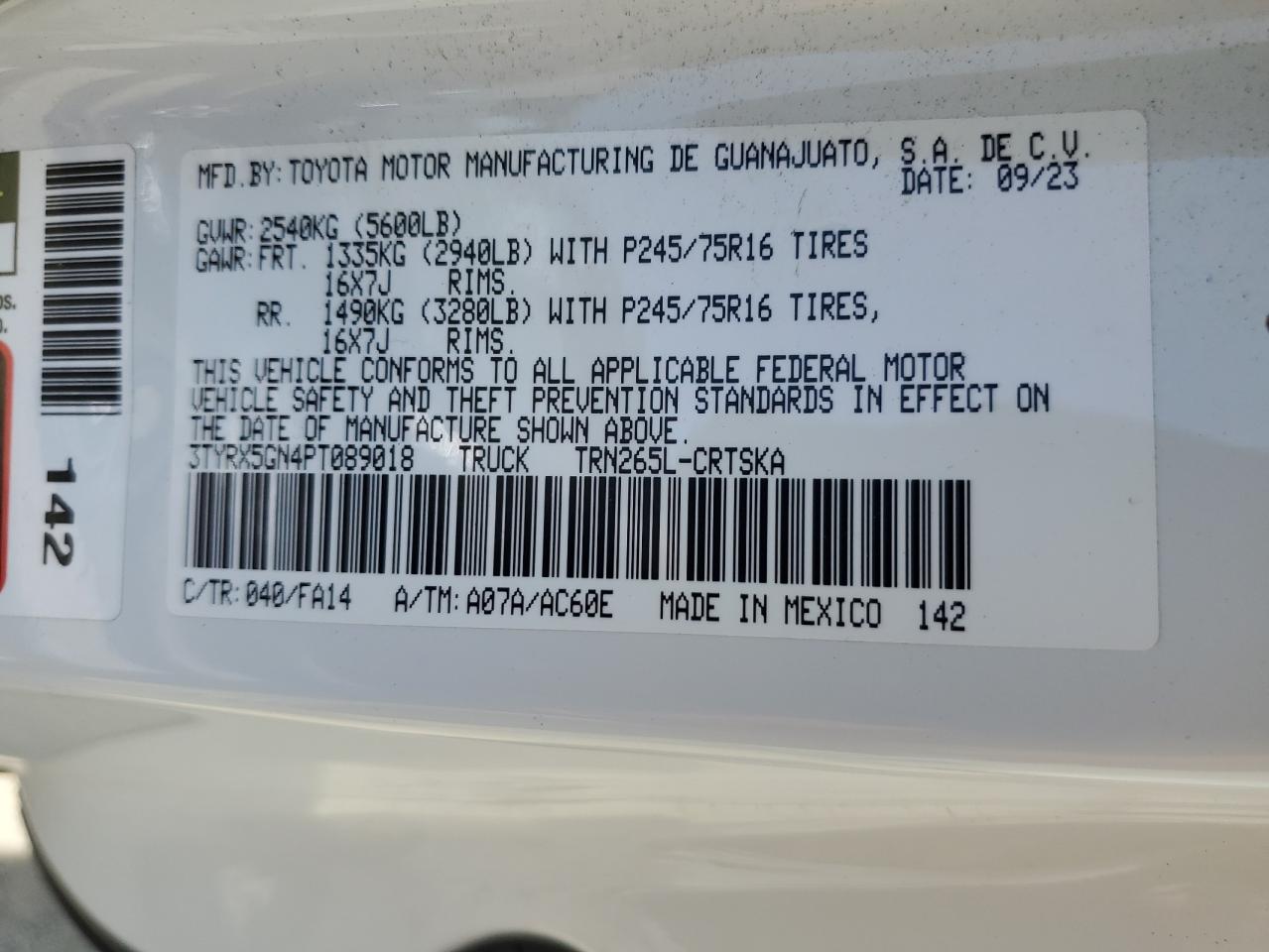 2023 Toyota Tacoma Access Cab VIN: 3TYRX5GN4PT089018 Lot: 63477194