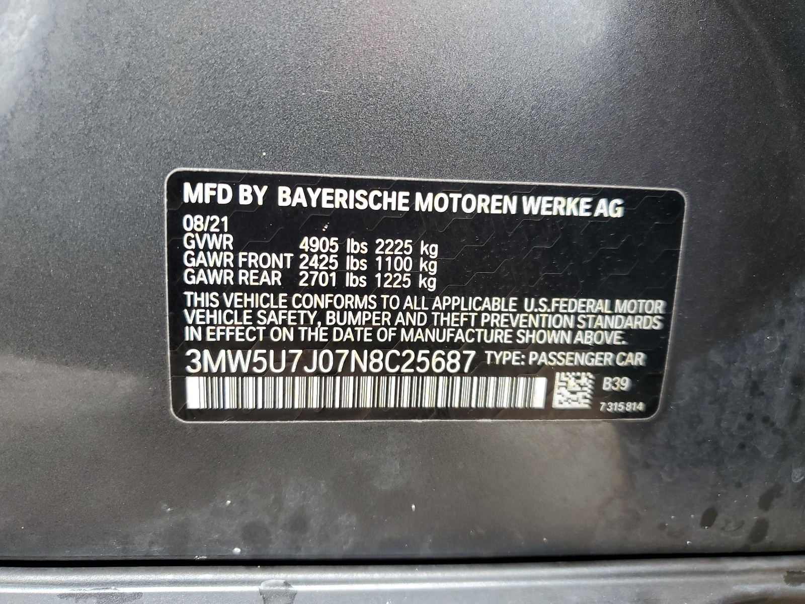 3MW5U7J07N8C25687 2022 BMW M340I