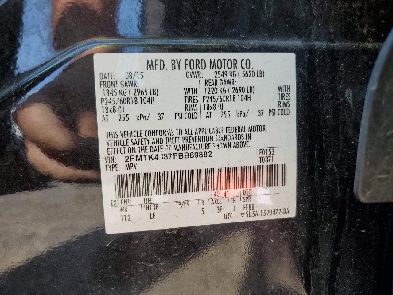 2FMTK4J87FBB89882 2015 Ford Edge Sel