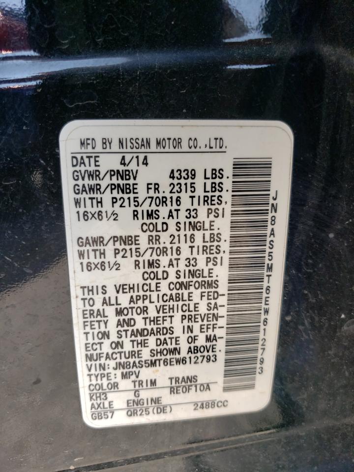 2014 Nissan Rogue Select S VIN: JN8AS5MT6EW612793 Lot: 60723214