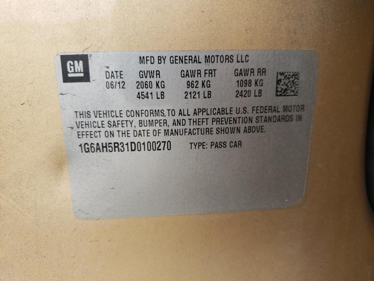 2013 Cadillac Ats Luxury VIN: 1G6AH5R31D0100270 Lot: 64925394