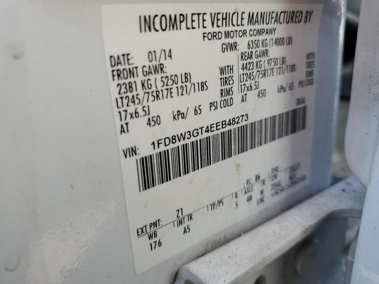 2014 Ford F350 Super Duty VIN: 1FD8W3GT4EEB48273 Lot: 61797964