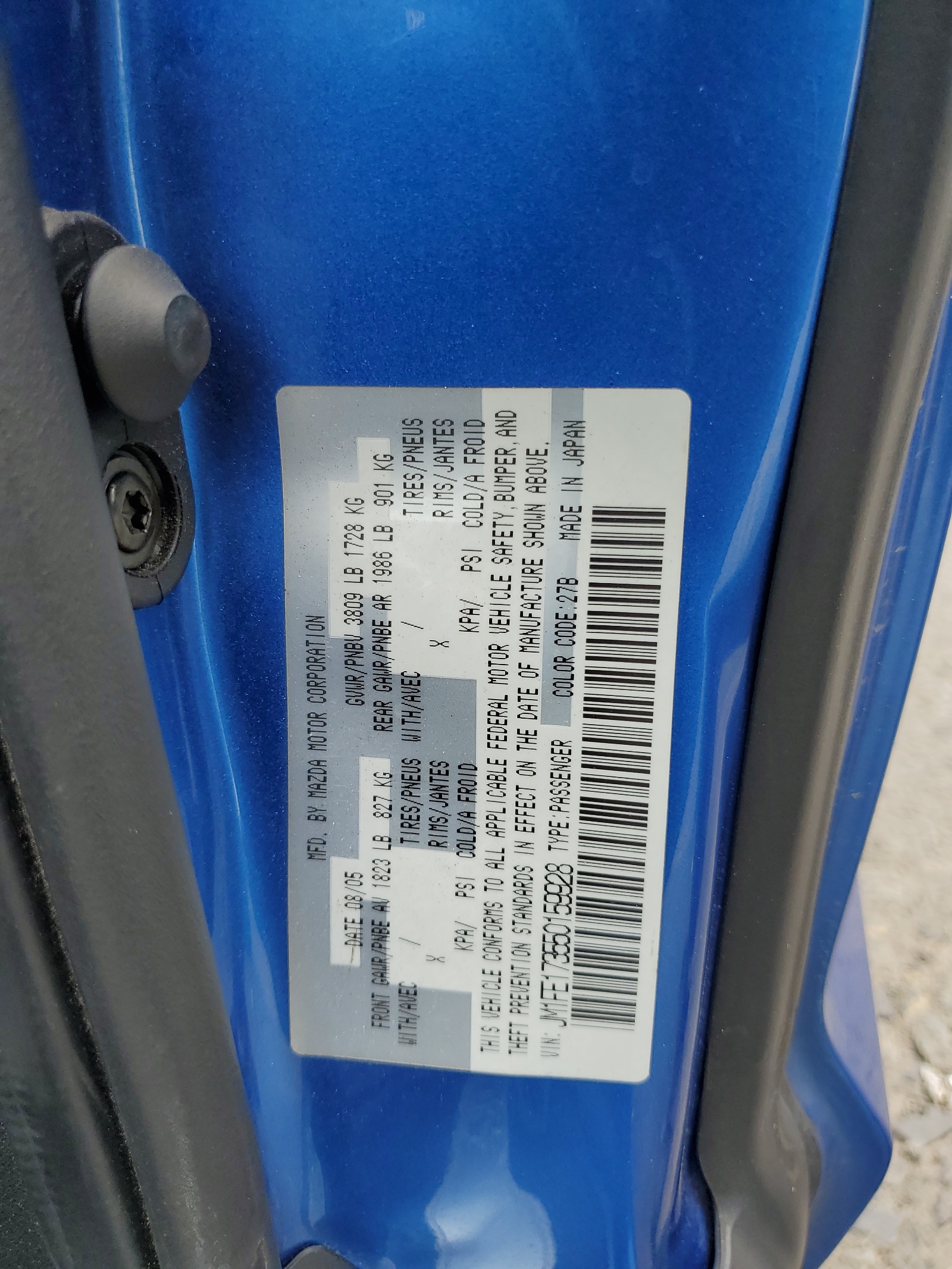 JM1FE173550159928 2005 Mazda Rx8