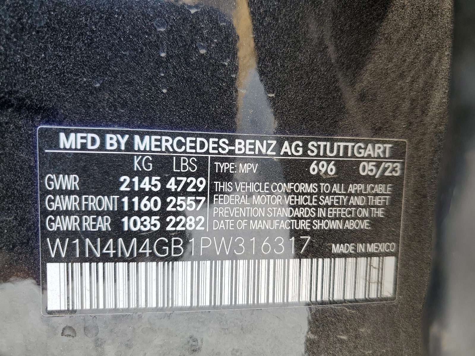 W1N4M4GB1PW316317 2023 Mercedes-Benz Glb 250