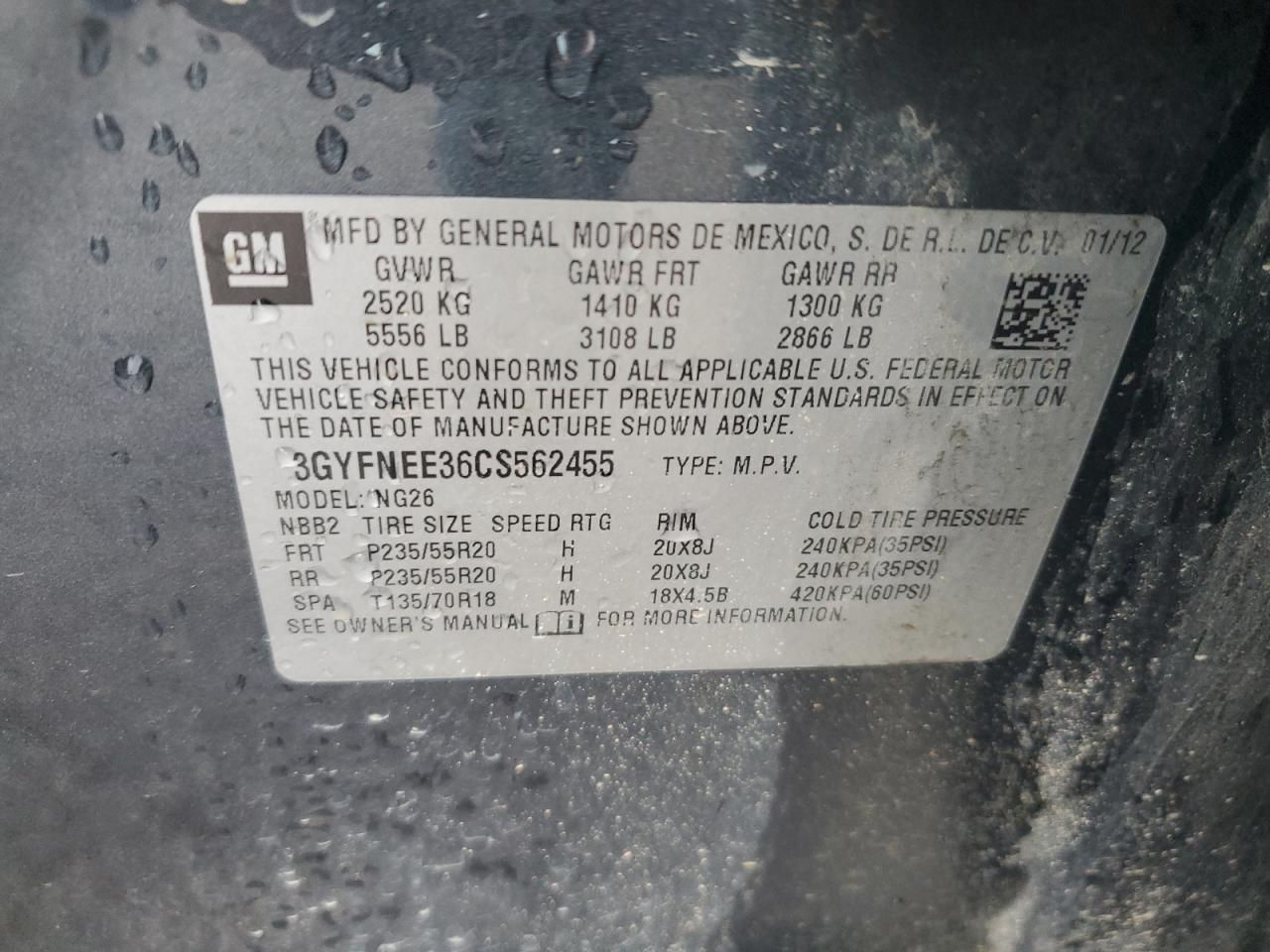 2012 Cadillac Srx Performance Collection VIN: 3GYFNEE36CS562455 Lot: 61845934