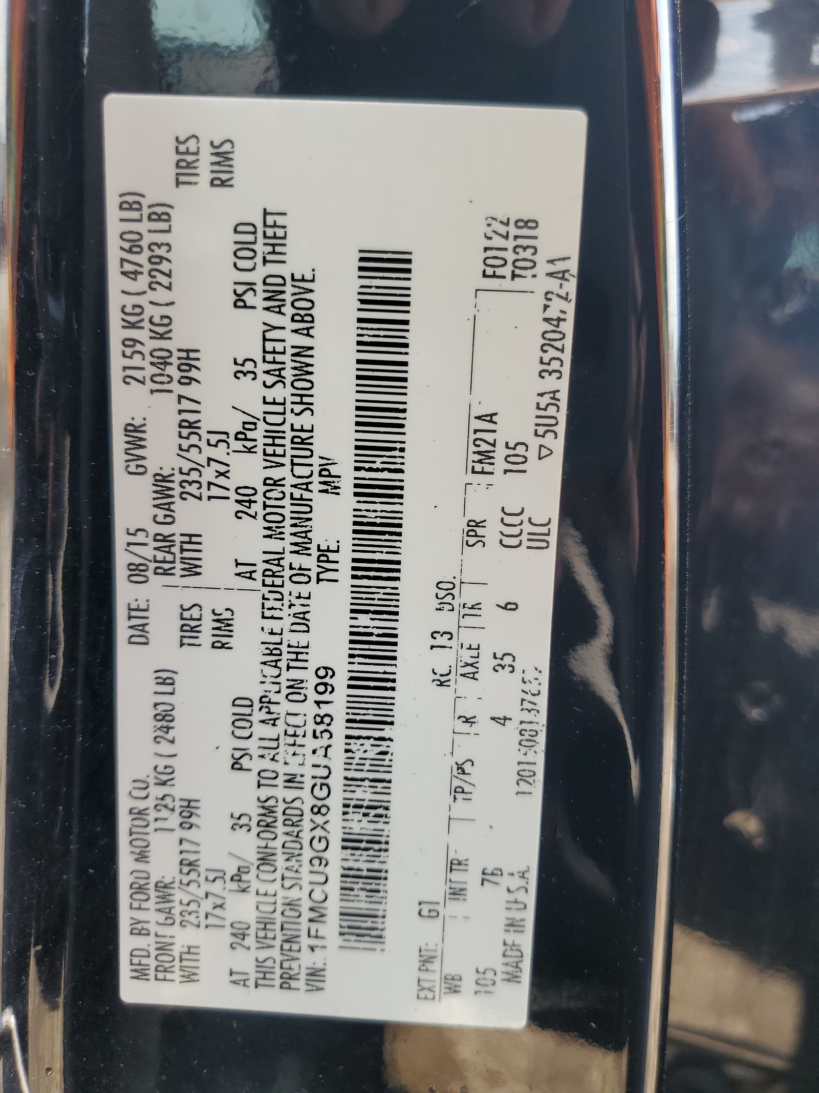 1FMCU9GX8GUA58199 2016 Ford Escape Se