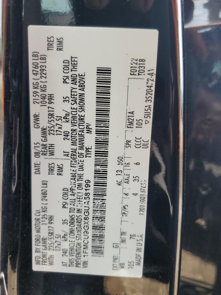 2016 Ford Escape Se VIN: 1FMCU9GX8GUA58199 Lot: 64292484