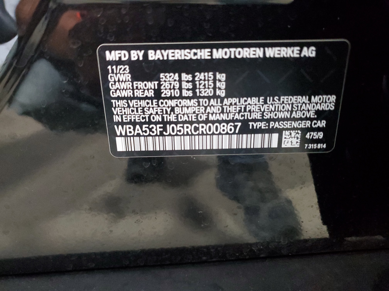 WBA53FJ05RCR00867 2024 BMW 530 Xi