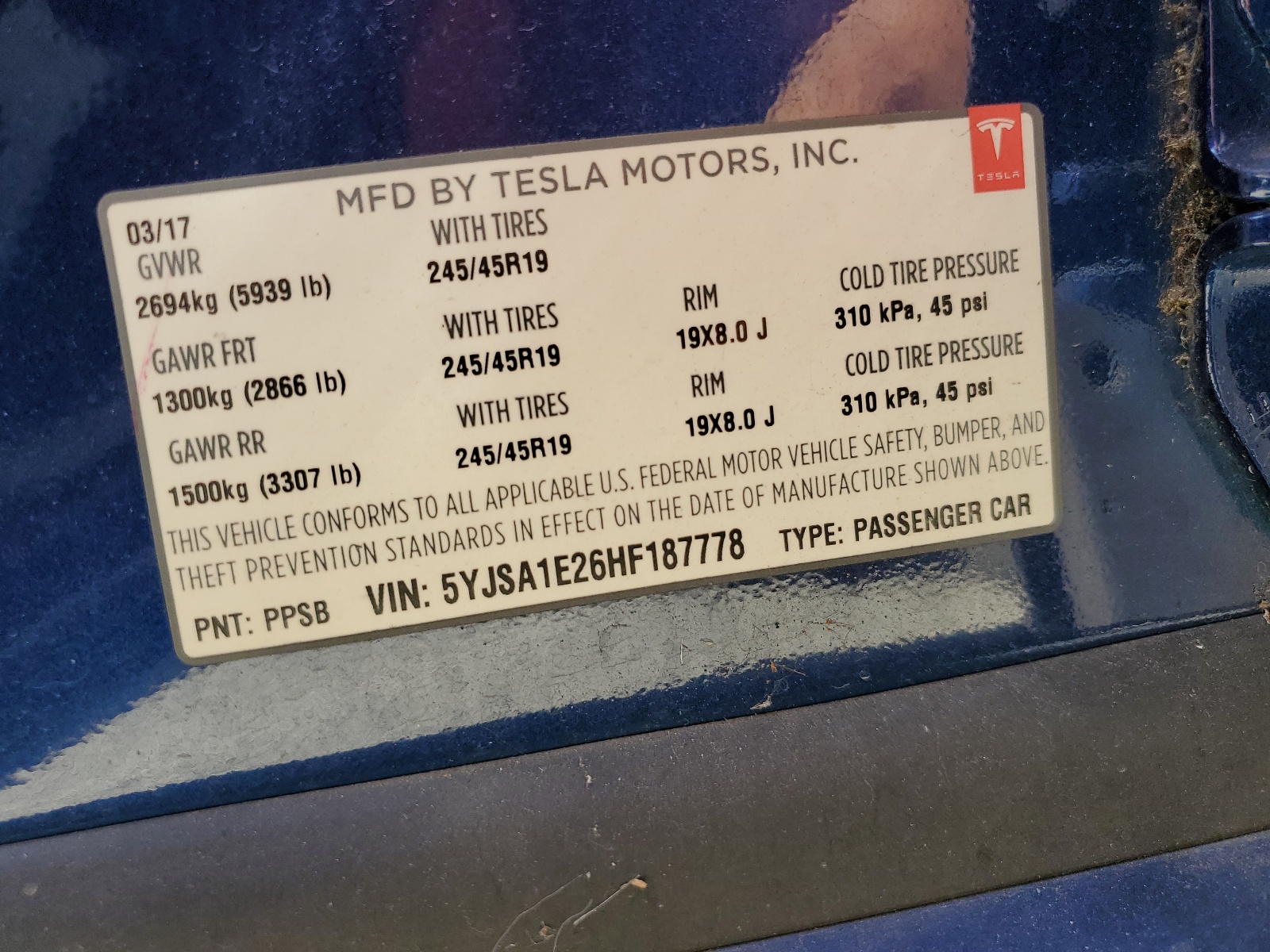 5YJSA1E26HF187778 2017 Tesla Model S