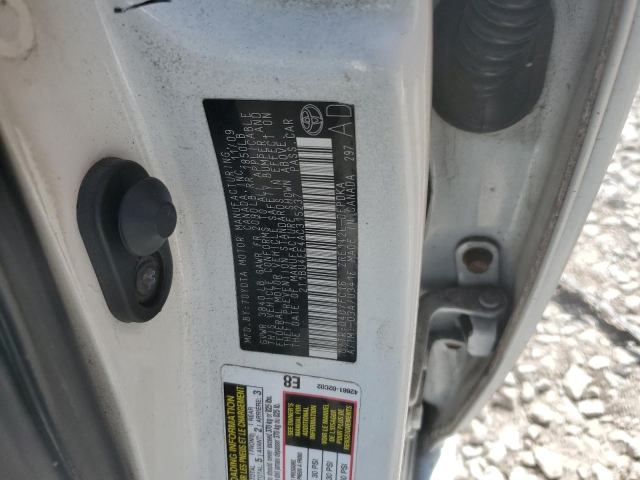 2010 Toyota Corolla Base VIN: 2T1BU4EE4AC315237 Lot: 64118885