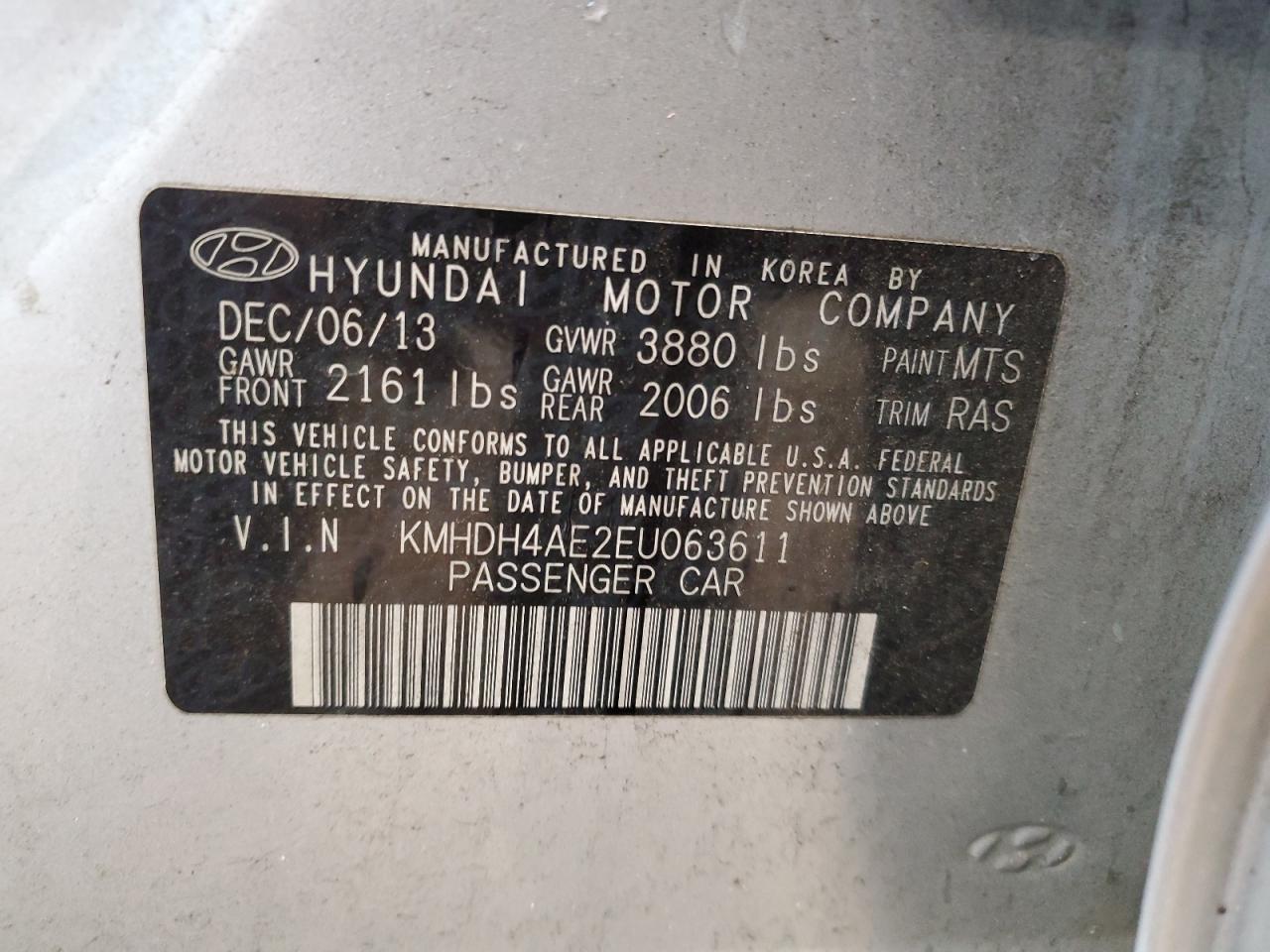 2014 Hyundai Elantra Se VIN: KMHDH4AE2EU063611 Lot: 64945714