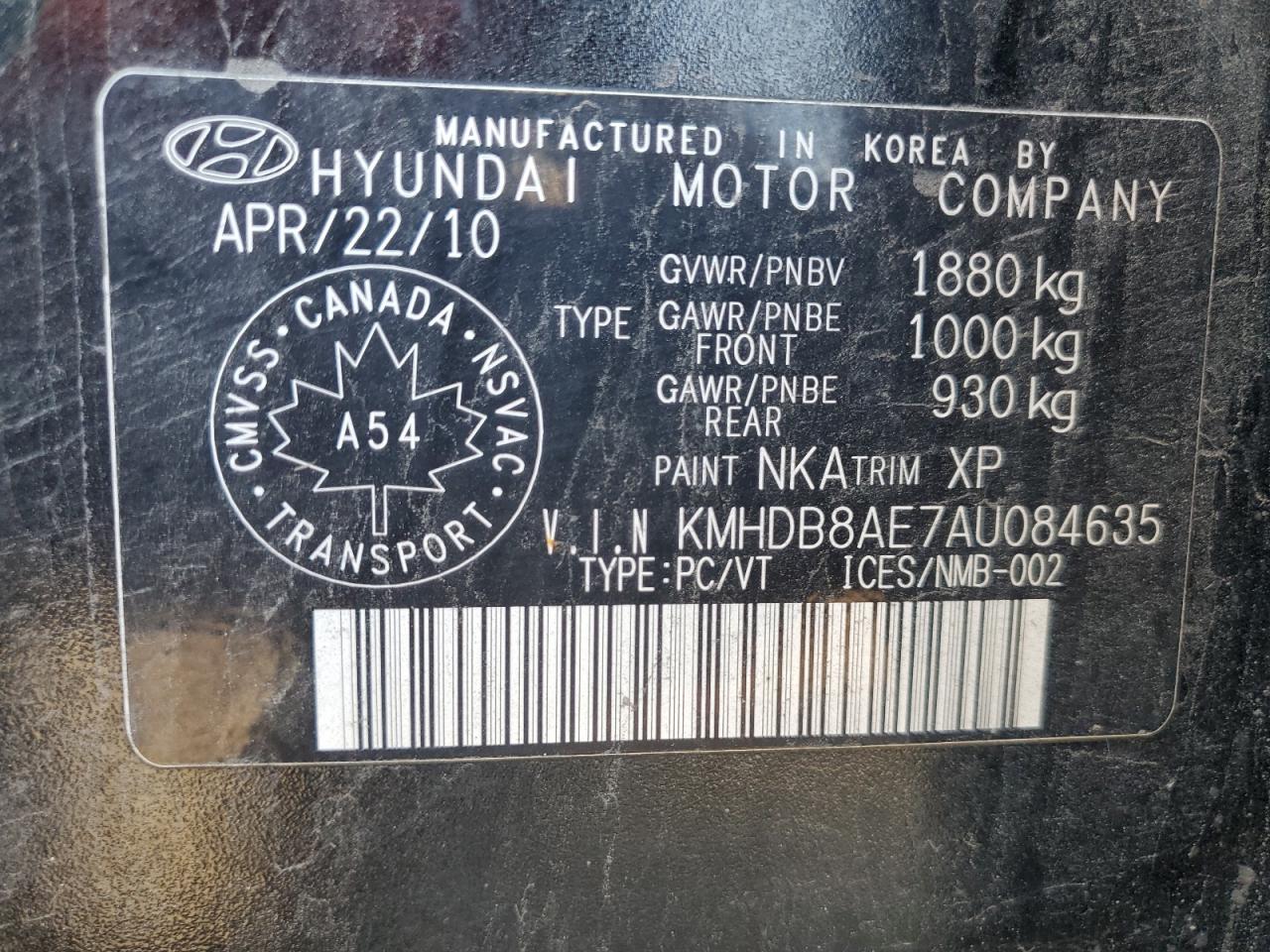 2010 Hyundai Elantra Touring Gls VIN: KMHDB8AE7AU084635 Lot: 61311884