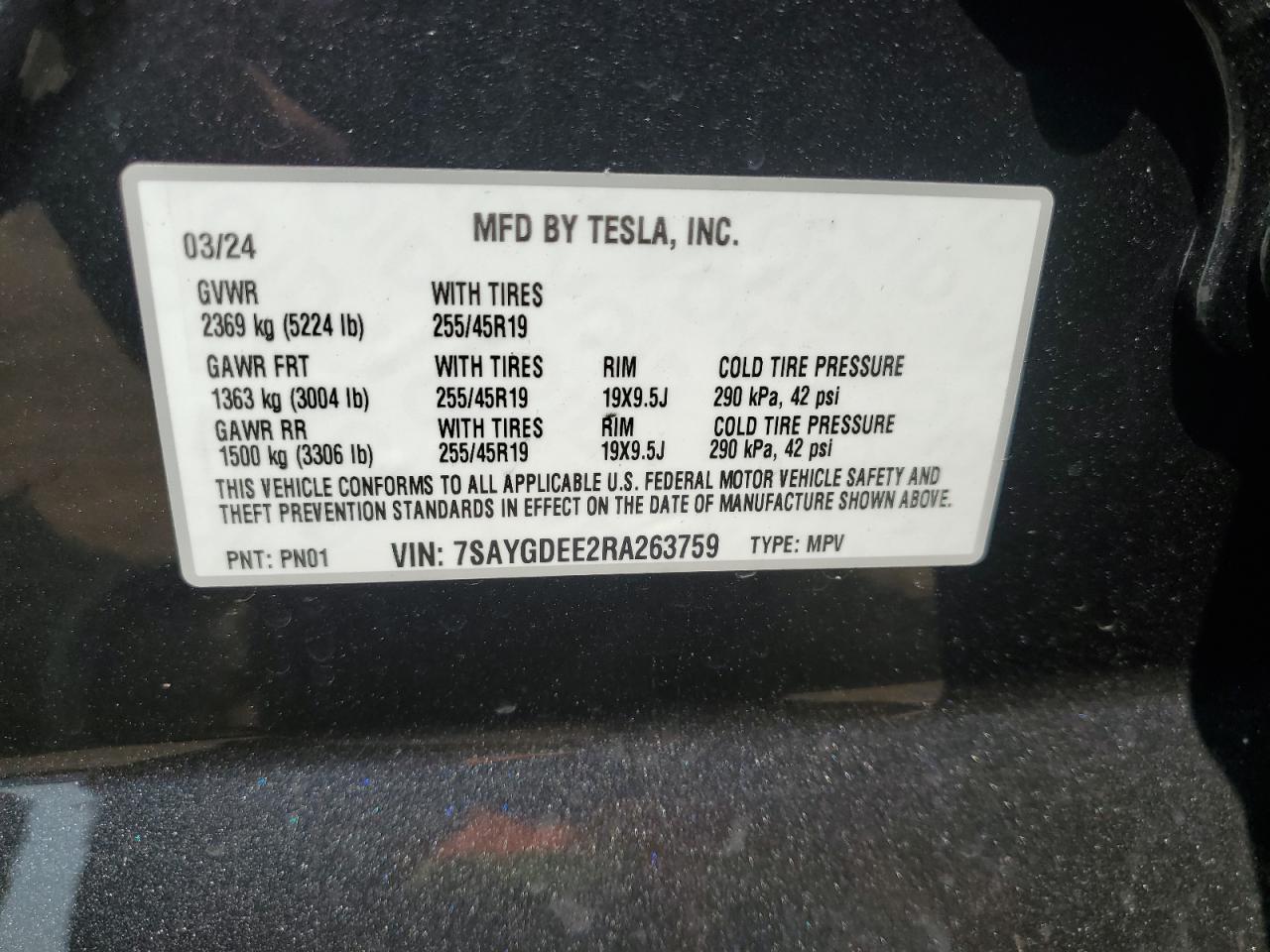 7SAYGDEE2RA263759 2024 Tesla Model Y