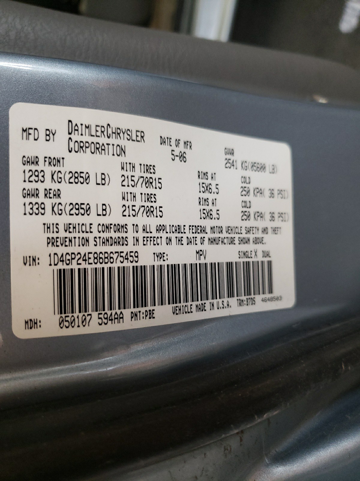 1D4GP24E86B675459 2006 Dodge Grand Caravan Se