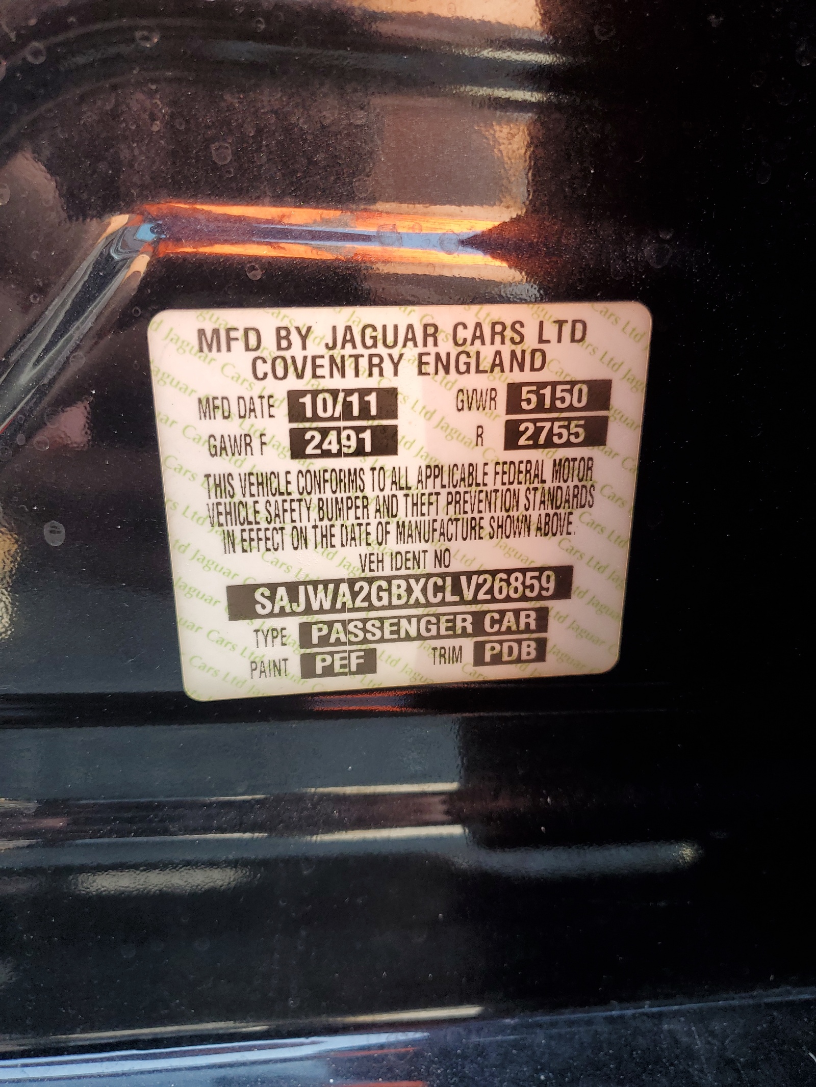 SAJWA2GBXCLV26859 2012 Jaguar Xjl