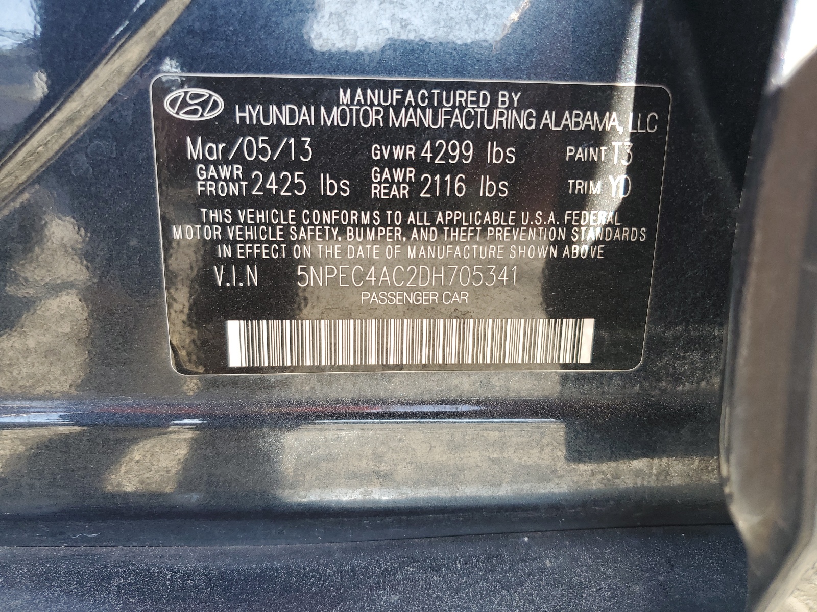 5NPEC4AC2DH705341 2013 Hyundai Sonata Se