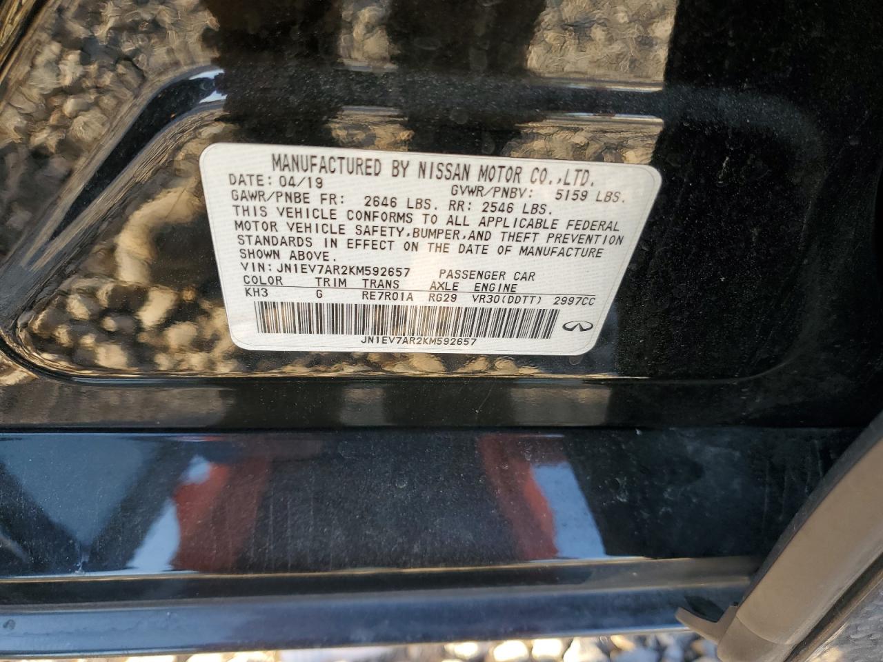 2019 Infiniti Q50 Luxe VIN: JN1EV7AR2KM592657 Lot: 61994724