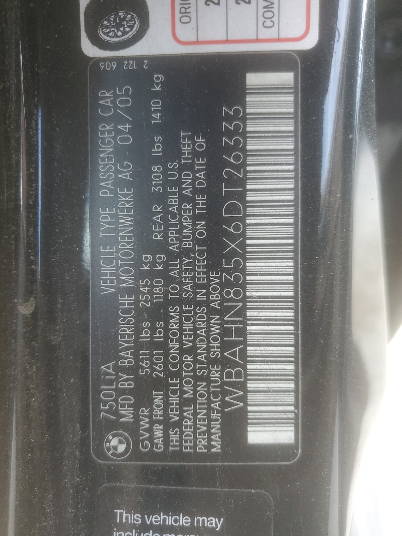 WBAHN835X6DT26333 2006 BMW 750 Li