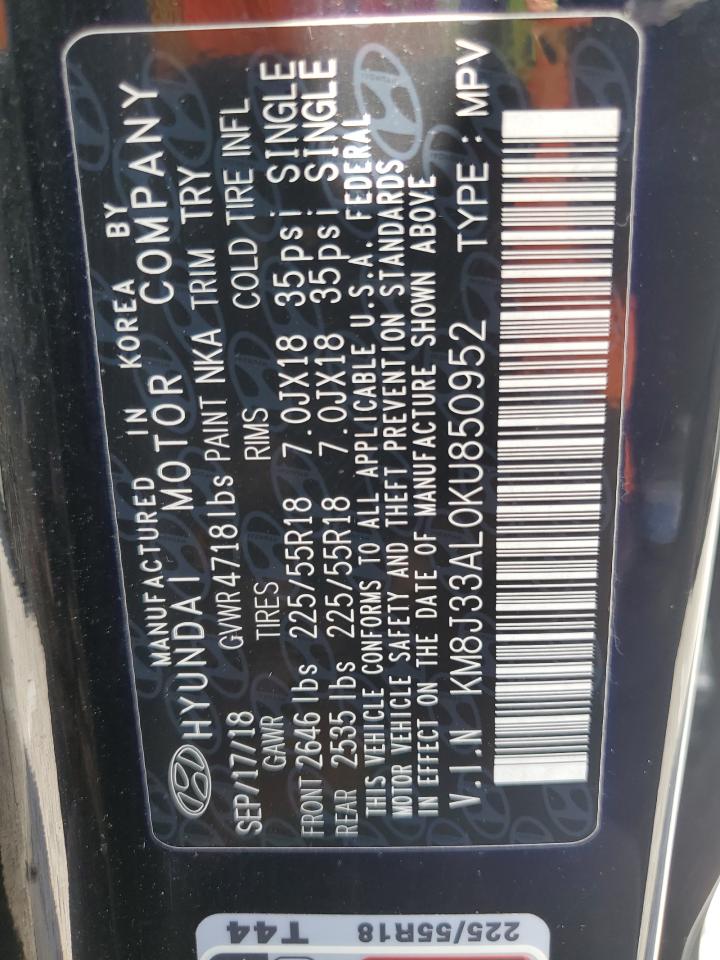 2019 Hyundai Tucson Limited VIN: KM8J33AL0KU850952 Lot: 64967054