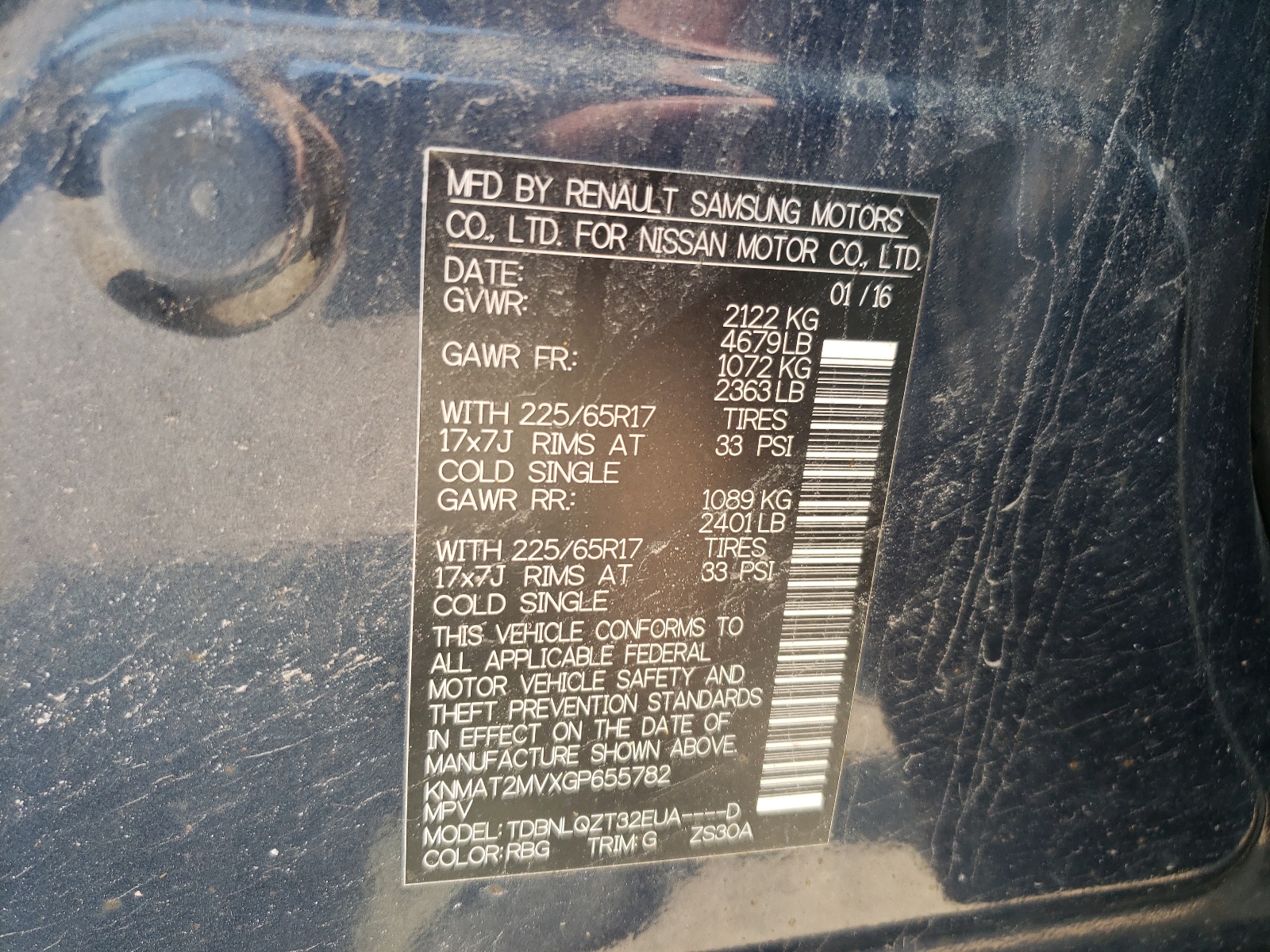 KNMAT2MVXGP655782 2016 Nissan Rogue S